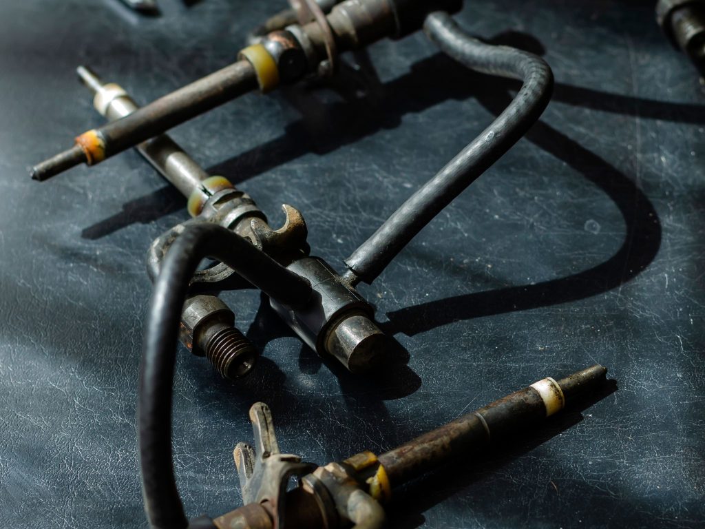 Close-up view of clean diesel injector components.