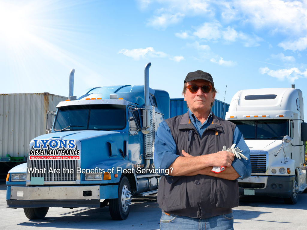 Heavy vehicle mechanic standing in front of trucks showing the benefits of fleet servicing in Maryborough