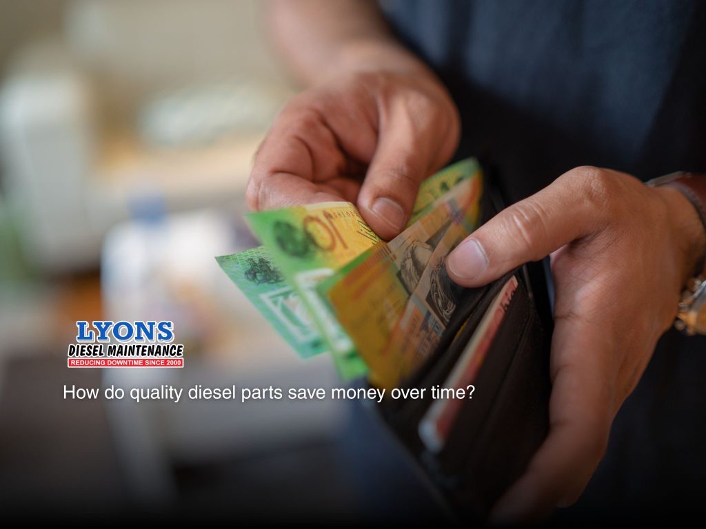 A man holding out saved money from quality diesel parts.