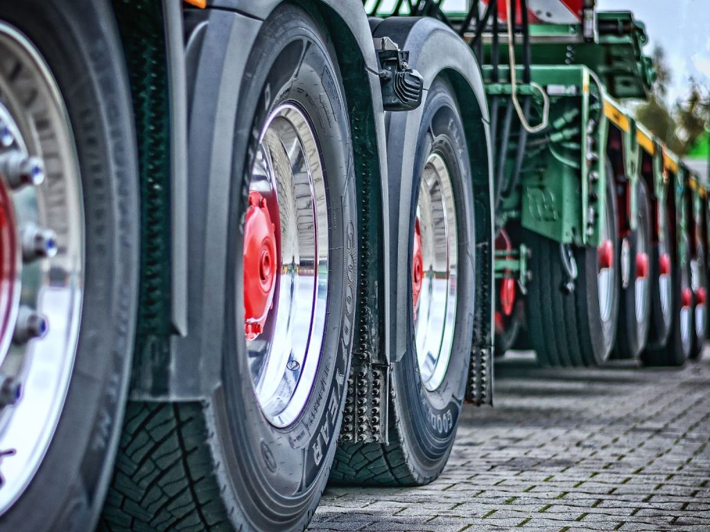 Truck wheels lined up